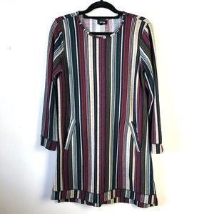 Tacera Shift Dress Womens M Long Sleeve Striped Soft Knit Pockets Knee Length